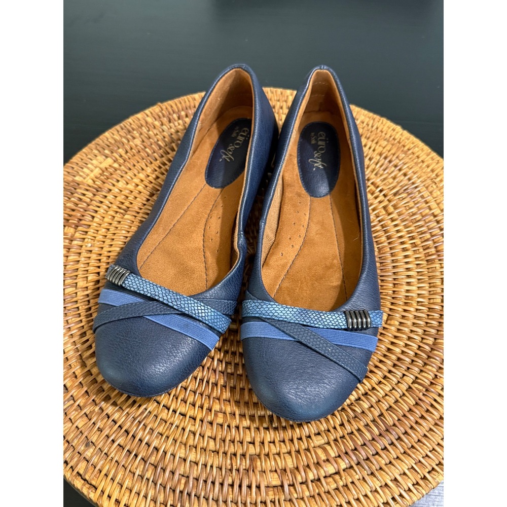 Eurosoft by Sofft Shaina Navy Blue Ballet Flats Snakeskin Detail Size 9.5 M